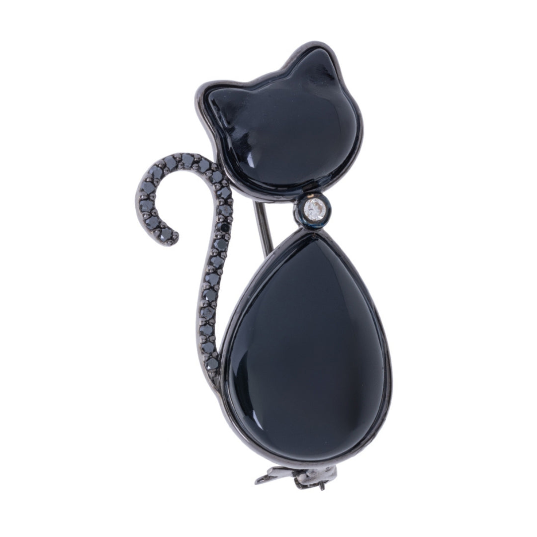 Spilla Wendy in agata nera e diamanti
