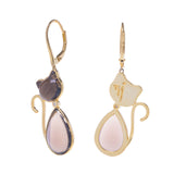 Orecchini Luisa a forma di gatto in argento e quarzo fumé