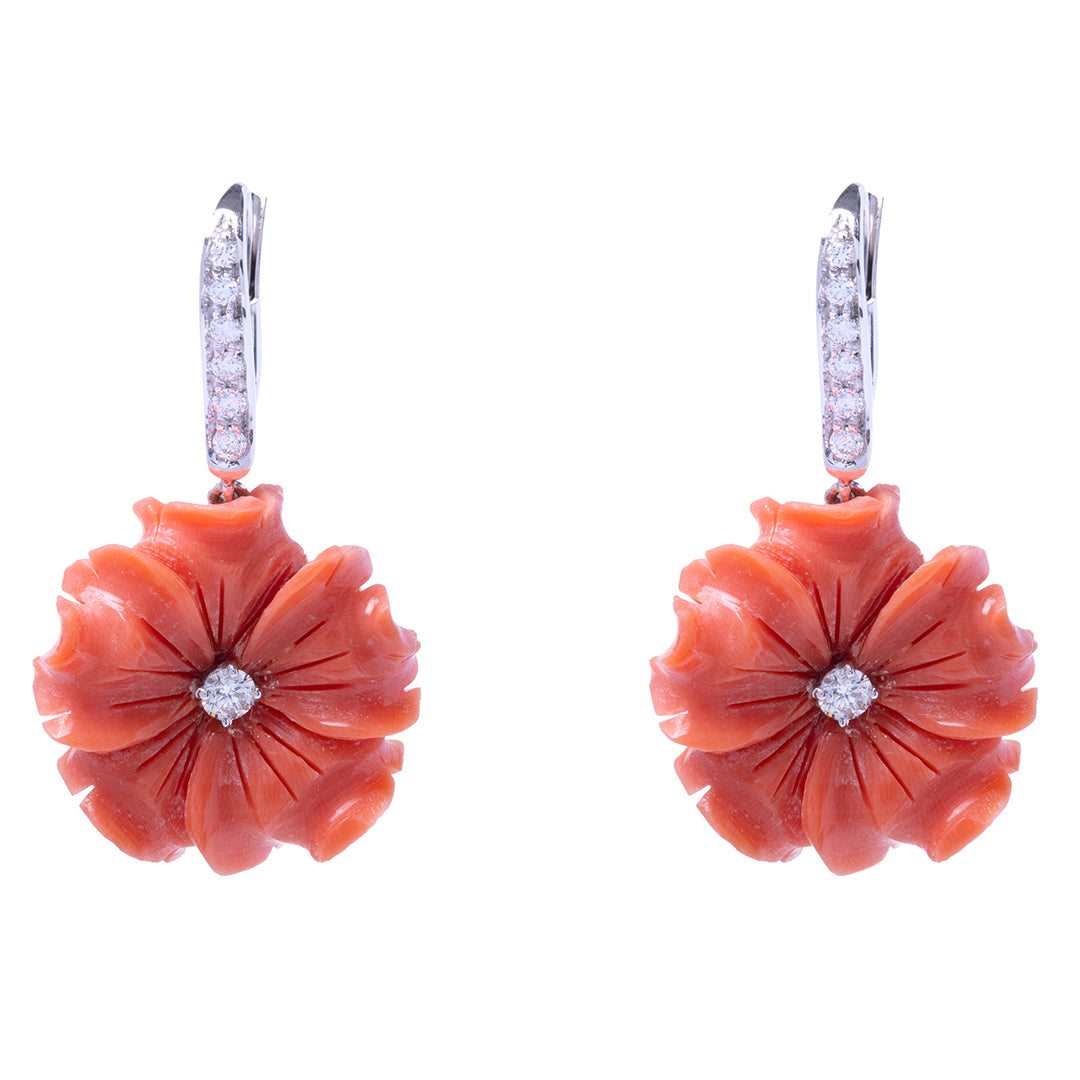 Monachine geranio in corallo rosso e oro bianco