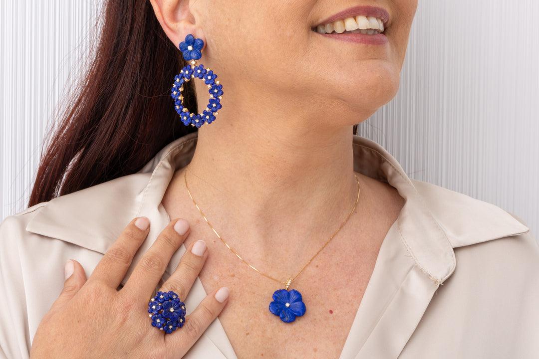 Orecchini Ghirlanda non ti scordar di me in oro e lapislazzuli