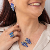 Orecchini blu con farfalla in oro