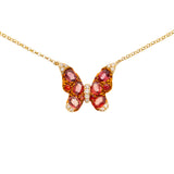 Radiosa Orange Sapphire and Diamond Butterfly Necklace in 18K Yellow Gold